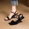 Straight Strap Sandals Women French Retro Temperament Wedge Heel High Heels Women Fashion Simple Summer
