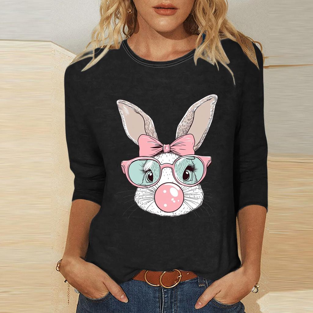 Women's -print loose 7-inch sleeve top
