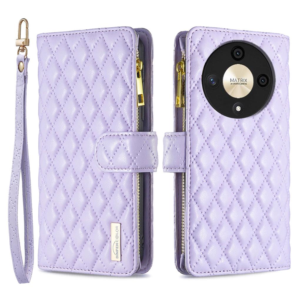 BINFEN COLOR BF Style-15 For Honor X9b 5G/Magic6 Lite 5G Phone Case Zipper Pocket Wallet Flip Cover
