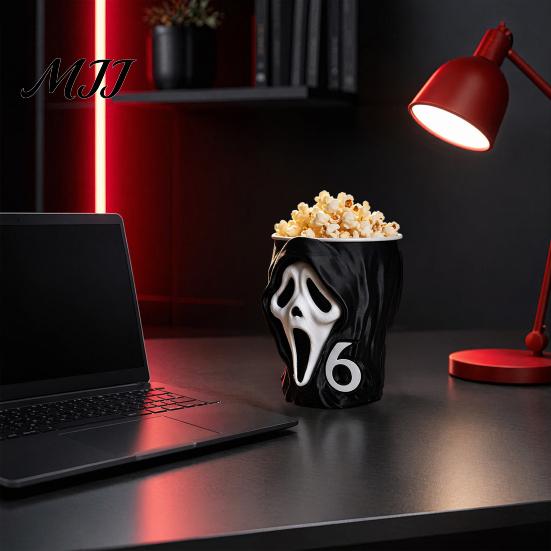 Festive Halloween Ornament 3D Printed Screaming Skull Popcorn Bucket, Decorative Box Table Happy Decoration Ornament, Creative Container for