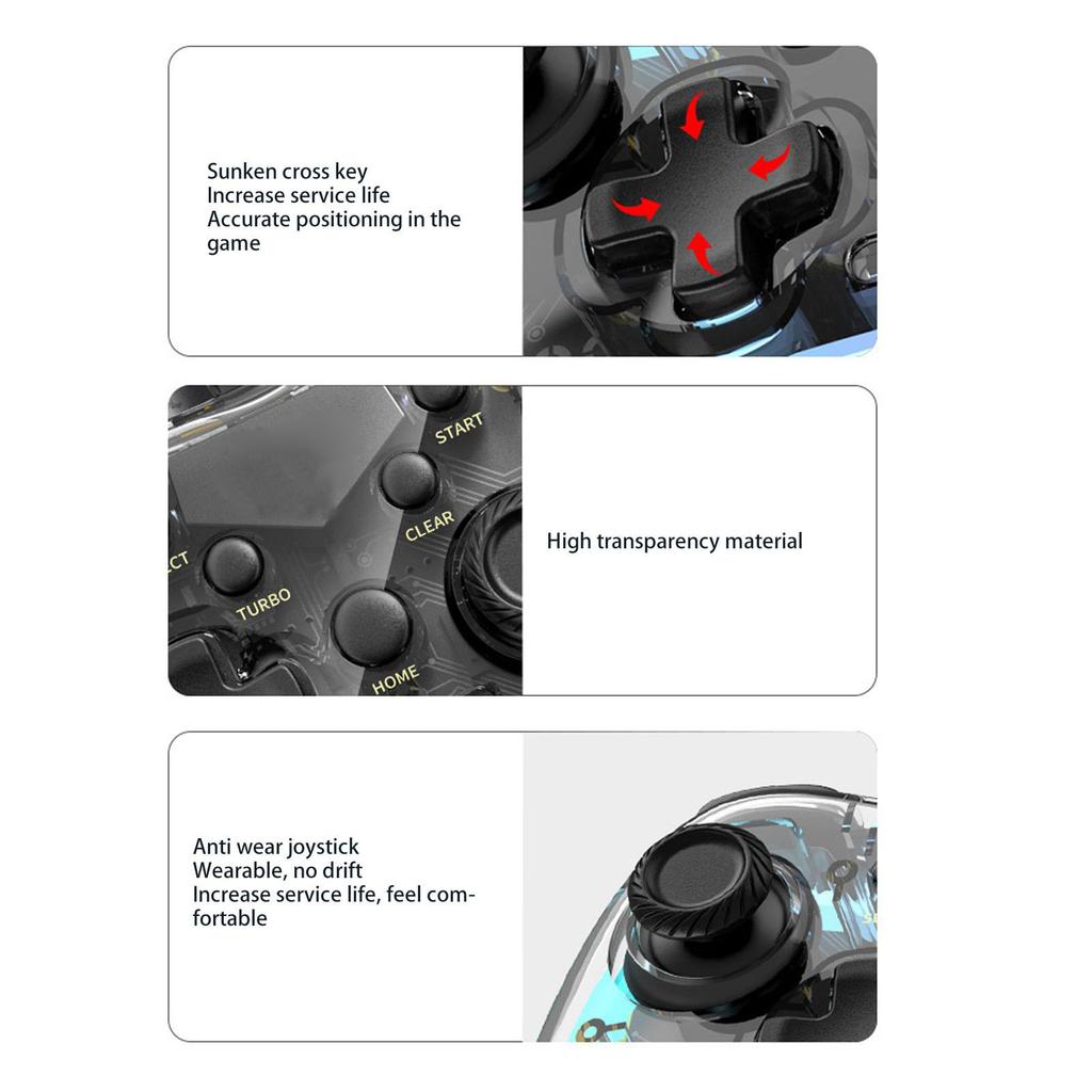 Przezroczysty Gamepad RGB, Przewodowy Gamepad do PC, PS3, iOS, OS X, Systemów 10/11, Żyroskop 6-osiowy, Tryb Turbo i Funkcja Wake-Up