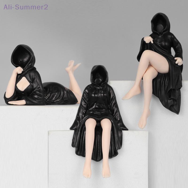 3D Mysterious Statue Gothic Black Robe Queen Figure Bookshelf Sculpture Spooky Sitting Statues Desktop Ornaments Halloween Gifts