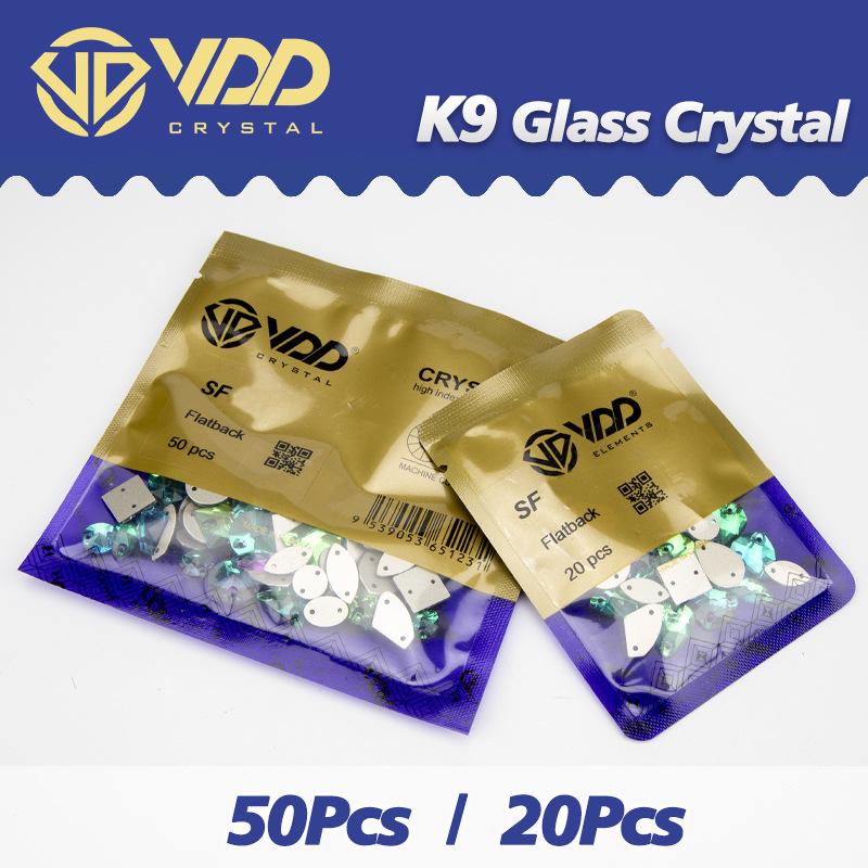 VDD K9 Glas Kristall Strasssteine: Gemischte Formen & Größen, Handgenäht, Hochwertige DIY-Kleidungsdekorationen, Knöpfe mit flacher Rückseite.