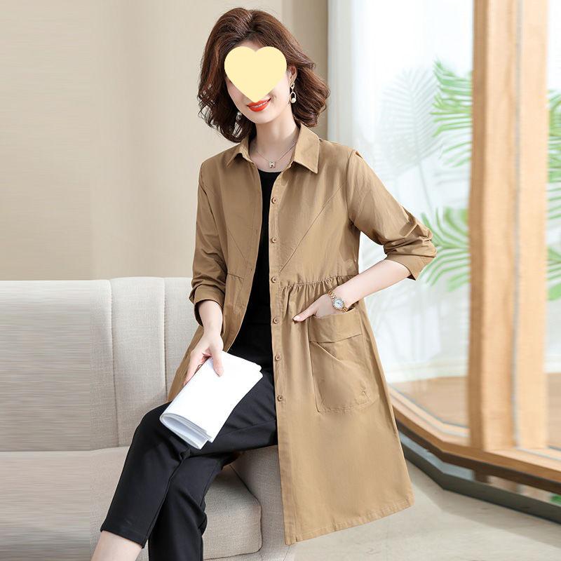2025 Slimming Waist-Cinch Mid-Length Trench Coat for Middle-Aged Women - Spring/Autumn