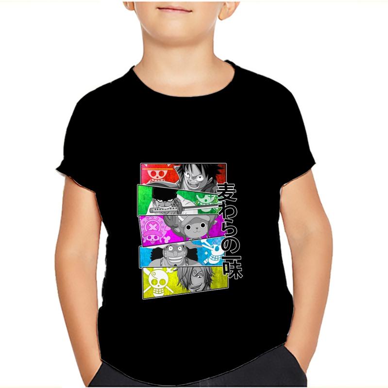 One Piece Luffy T Shirt Four Emperors Short Sleeve Zoro Sanji Chopper Ace Law Tee Children's Clothing Fashion Costumes for Kids Top