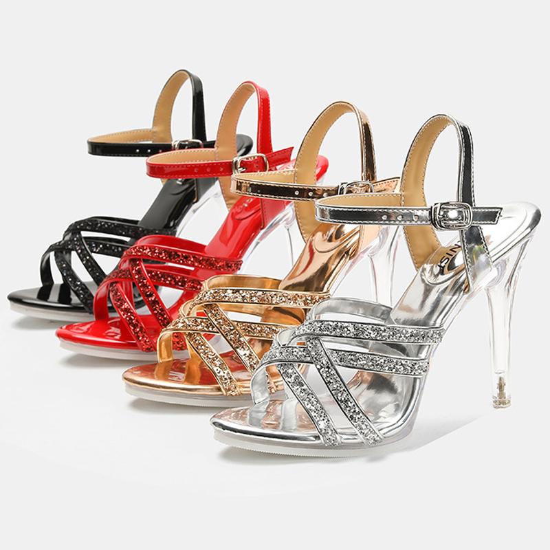 Damen Glitzer Kristall High Heel Sandalen Knöchelriemen Peep Toe Stiletto Sandalen für Büro Nachtclub Party Bankett Tanz Laufsteg