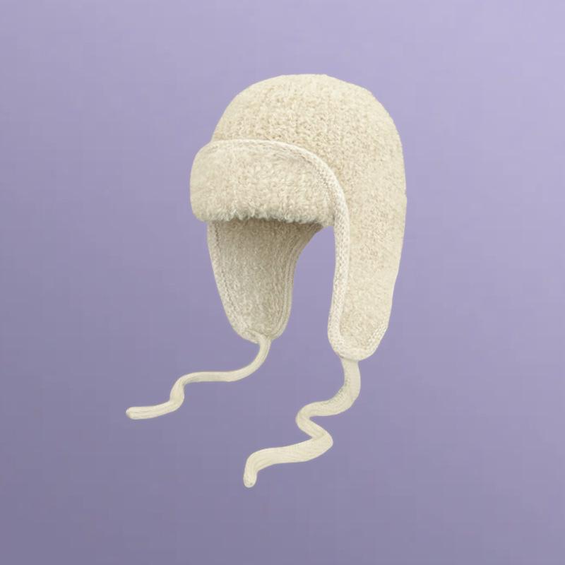 

Однотонная плюшевая шапка-авиатор с наушниками - Зимнее тепло с вязаной завязкой для больших размеров головы бежевый