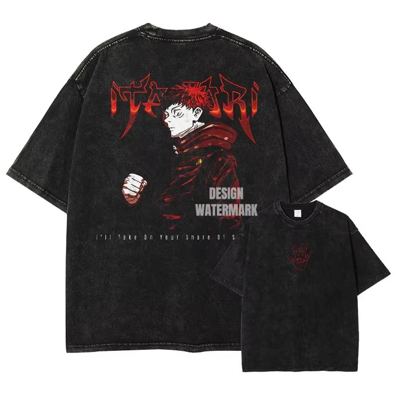 2026 summer Jujutsu Kaisen Gojo Satoru Washed T-shirt Anime Harajuku Streetwear Oversized Tee Y2K Retro Otaku Tops