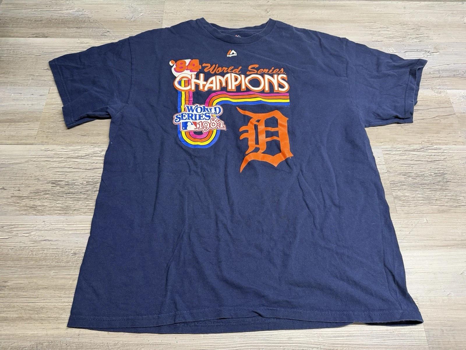 Detroit Tigers 1984 World Series Champions T-Shirt Majestic Throwback Size XL M
