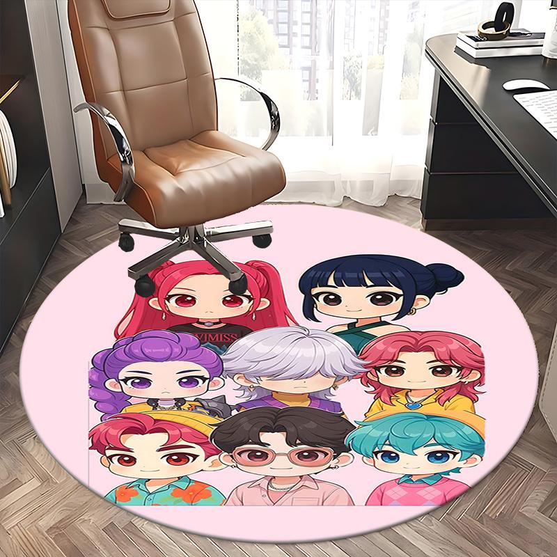 Kpop Girls Chair Mat Round Rug-Office Carpet, Machine Washable, Non-slip, Suitable for Living Rooms, Bedrooms