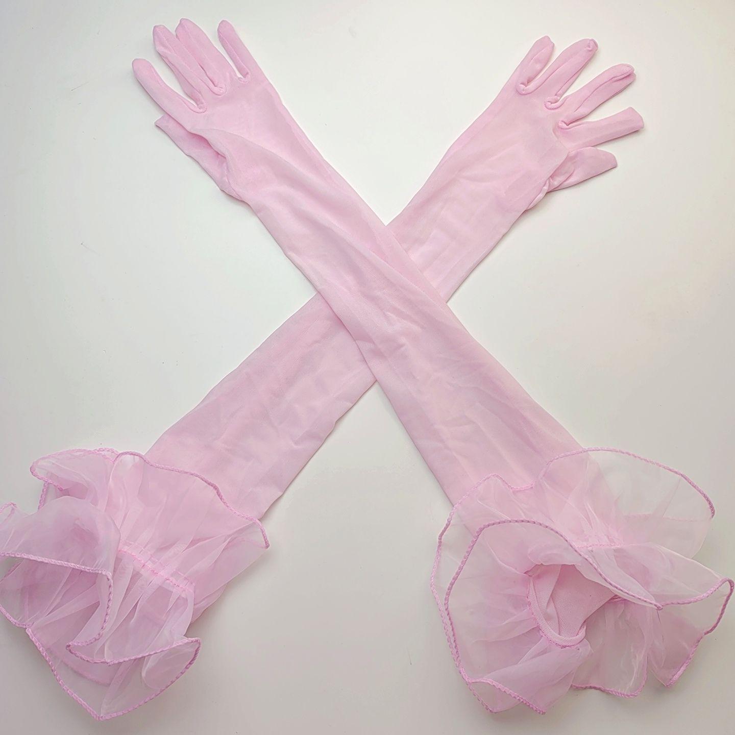 

Сексуальні чорні шовкові рукавички для літньої їзди на велосипеді, захист від сонця, ультратонкі сітчасті прозорі довгі еластичні мереживні мереживні перли рожевий