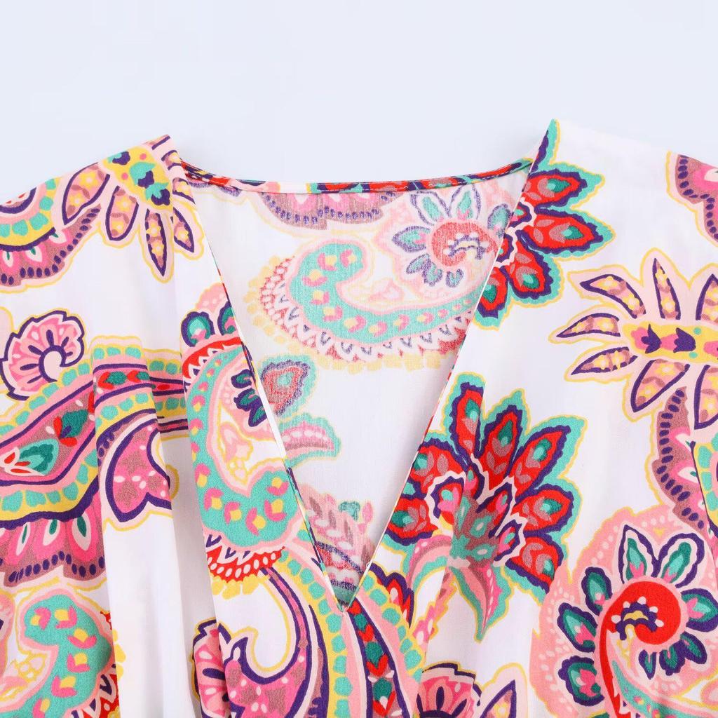 2025 Summer Women's European & American Style Fashion Print Slit Slimming Dress