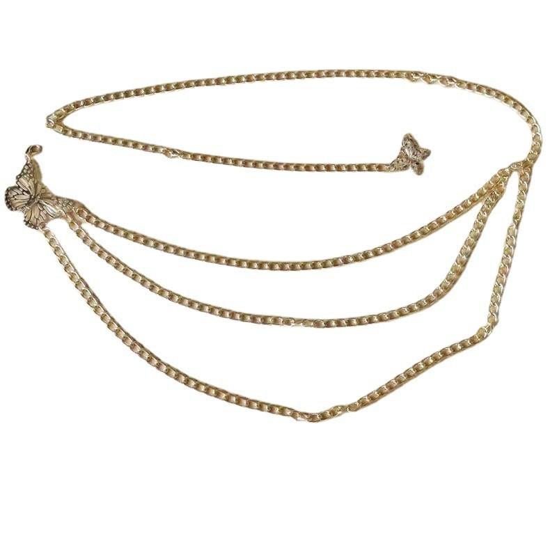 European and American Sexy and Fashionable Metal Hollow Butterfly Waist Chain for Women Fashion Alloy Flower Disk Aluminum Chain Body Chain