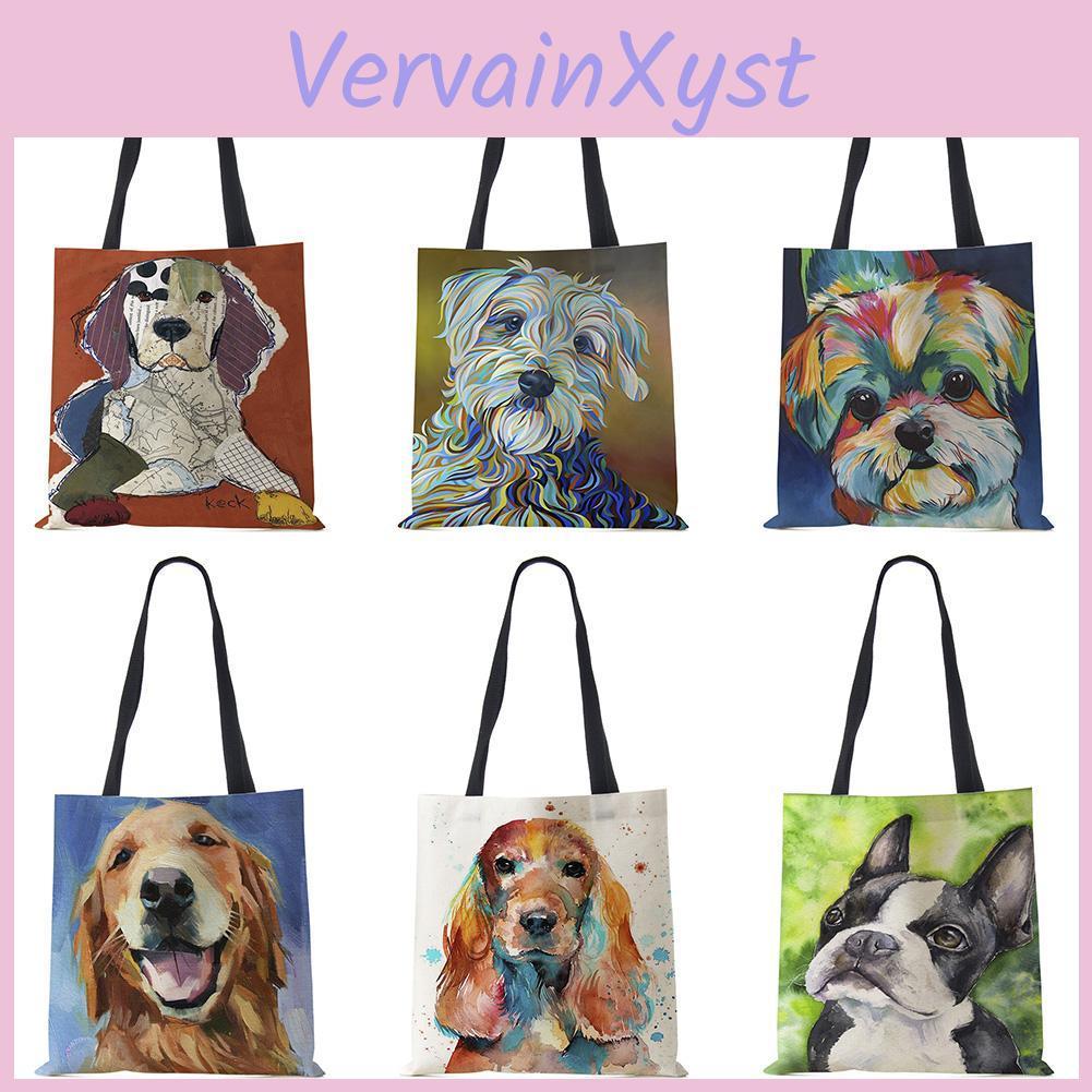 Painting Exclusive Print Dog Oil Shoulder Bags For Groceries Papillon Pug Retriever Print Women Handbag Shoulder Large Capacity