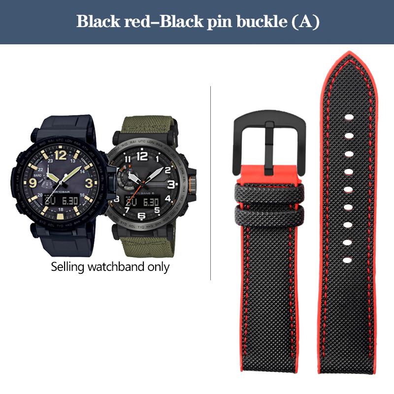 Correa de Reloj de Nylon con Fondo de Goma para la Serie Casio PROTREK PRG-600YB PRG-650 PRW-6600 Correa Deportiva de Lona y Silicona 24mm