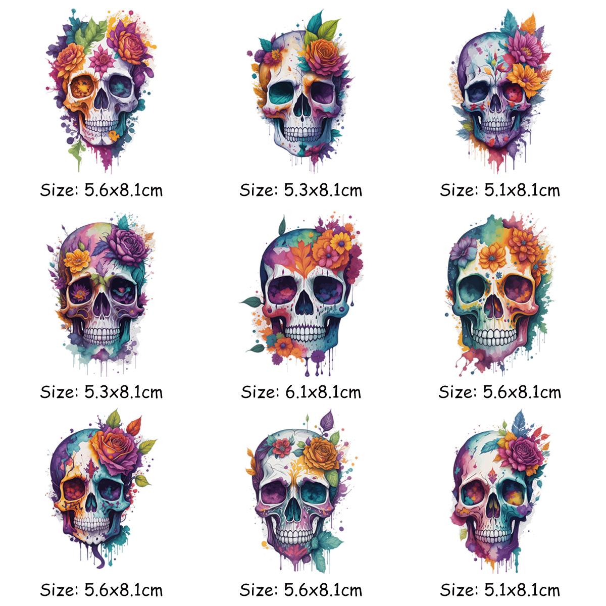 

Комплект с цветочными черепами, наклейки для одежды, принт на футболке, джинсах, термонакладки, моющиеся, новый аксессуар для одежды «сделай сам», теплопередача