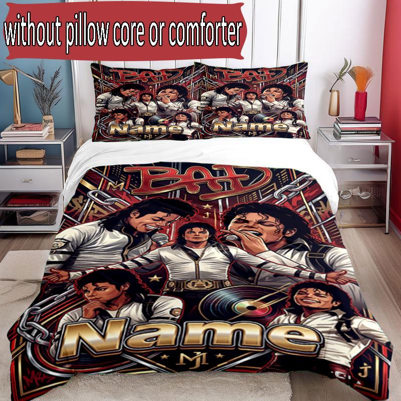 3pcs Duvet Cover Set (1*Duvet Cover + 2*Pillowcase, Without Core), Custom Name Michael Jackson Pattern Bedding Set, Home Bedroom Decor Gift
