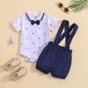 Newborn Baby Boy Gentleman Sailboat Overalls & Bow Tie 2-Piece Summer Outfit