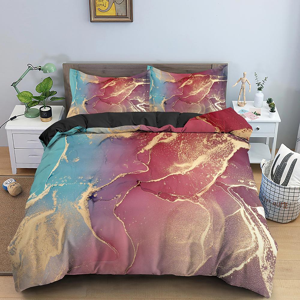 Marble Bedding Set Colorful Marbled Printed Duvet Cover Set Polyester Quilt Cover Bedclothes With Zipper Closure Home Textile