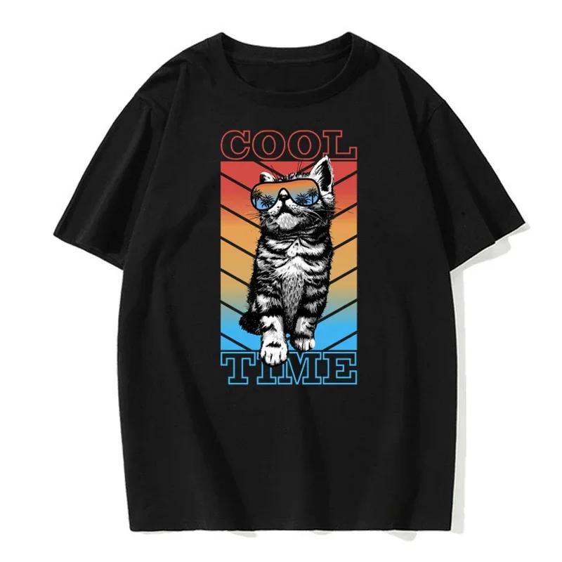 Neues Sommer Herren Kurzarm Modisches und Hübsches Katzenmuster Cooles Hip-Hop Rundhals Baumwoll Vielseitiges T-Shirt