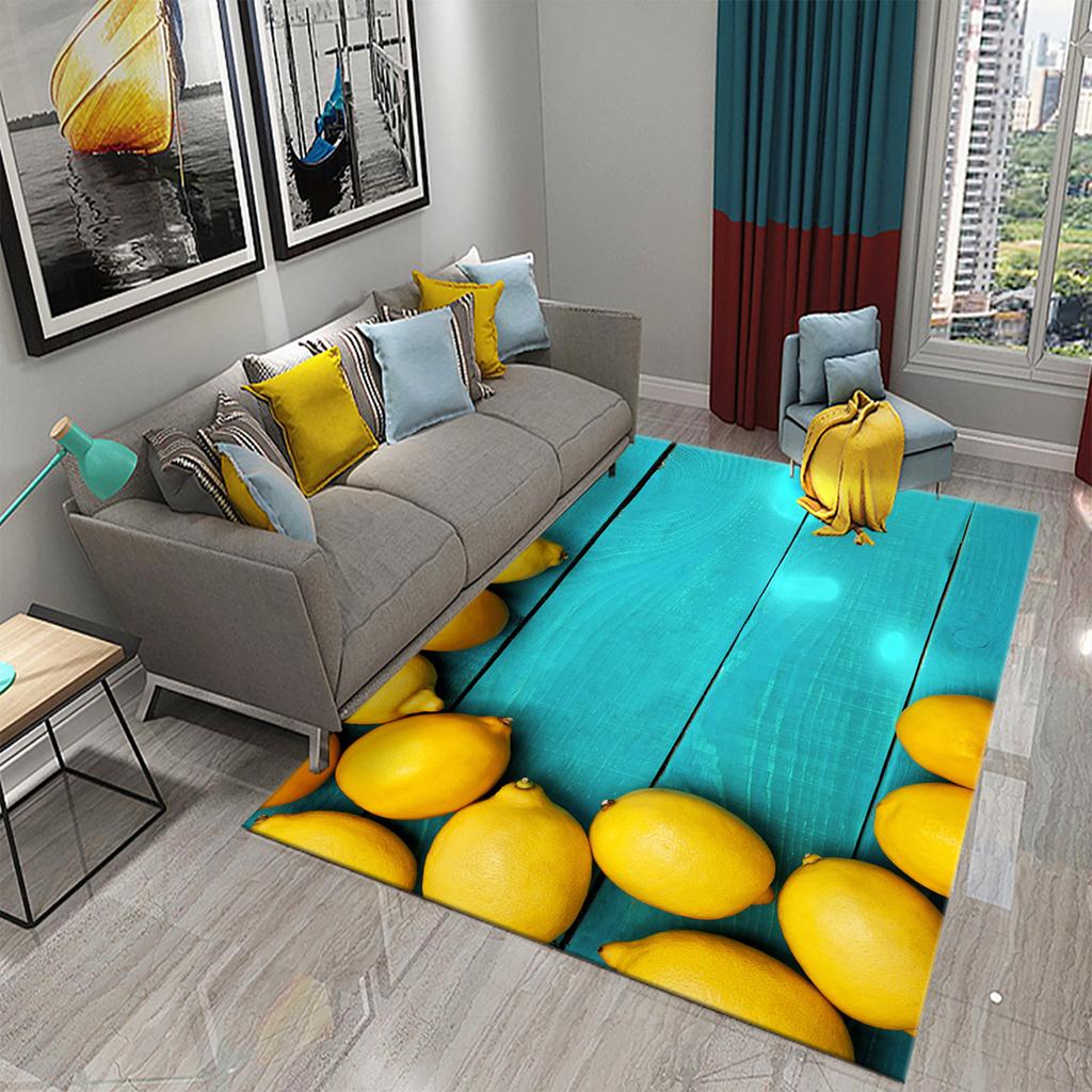 Yellow and Green Lemon Carpet Fresh Fruit Pattern Doormat Bathroom Kitchen Anti-slip Carpet Bedroom Living Room Decor Floor Rugs
