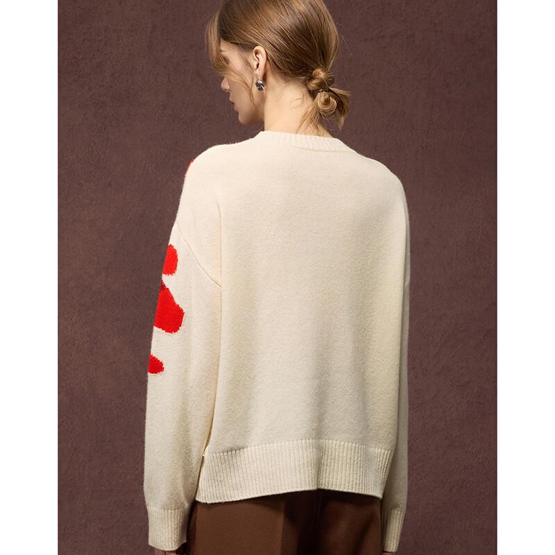 100% Merino Wool Jacquard Knit Pullover Sweater