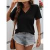 2026 Spring/Summer Women's V-neck Casual Waffle Lace Trim Short Sleeve Top