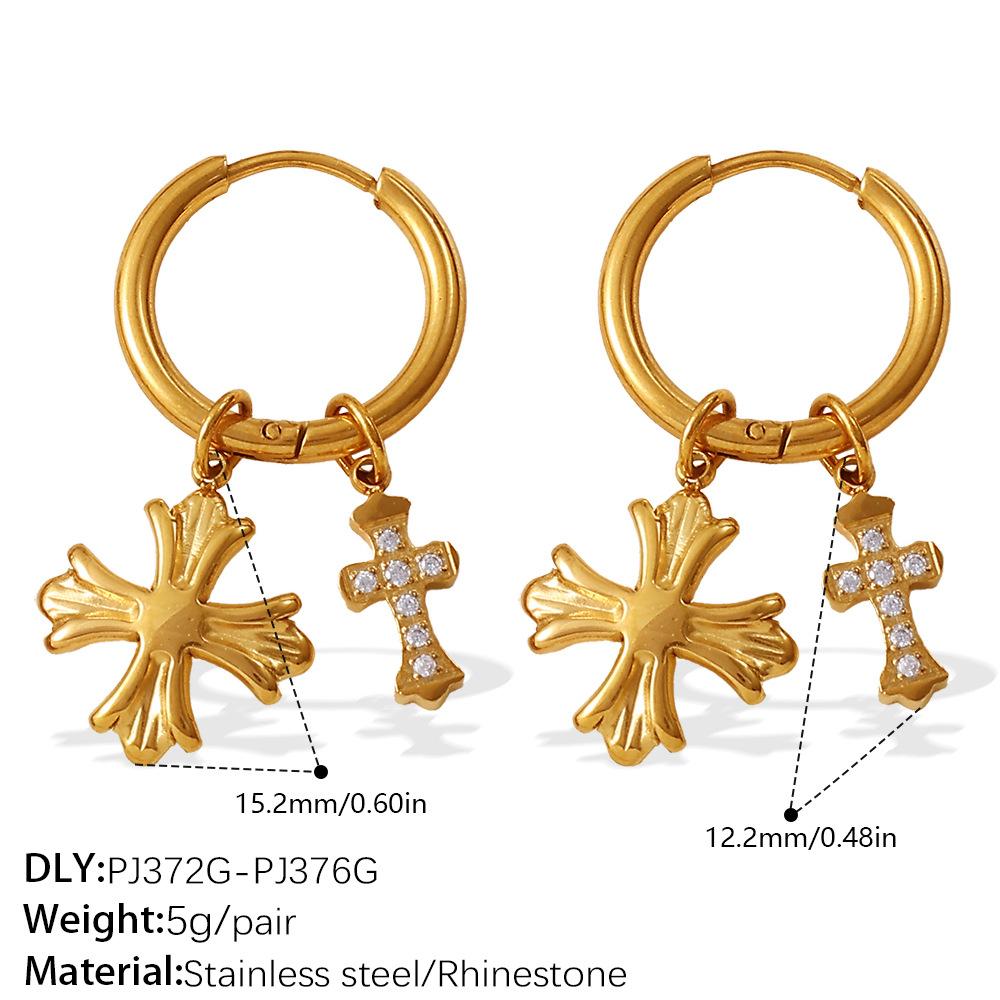 Sweet Wind Diy Cross Pearl Pendant Earrings Stainless Steel Gold Plated Diamond Jewelry
