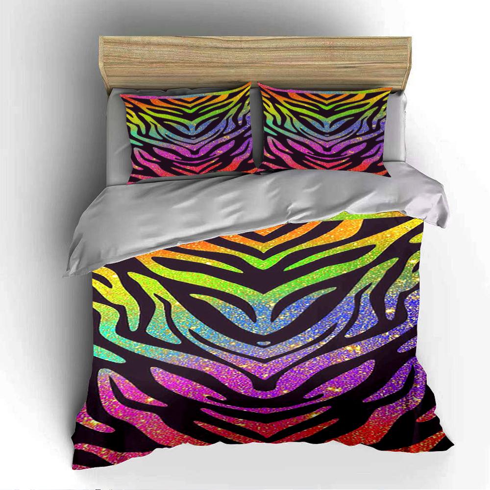 Bright Neon Zebra Stripe Bedding Set Bedding Set (1 Duvet Cover, 2 Pillowcases, Duvet Not Included)