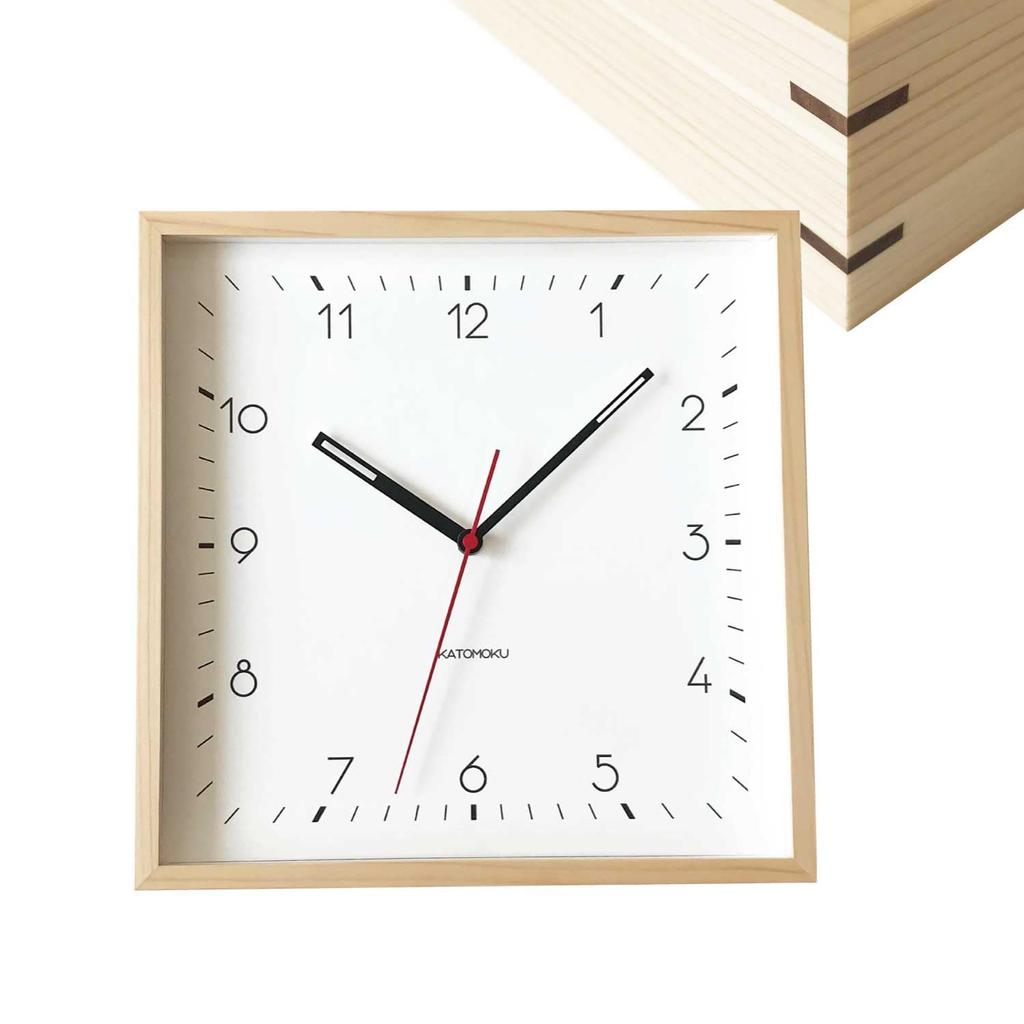 KATOMOKU Square clock 3 Hinoki wall clock with continuous second hand km-114HM (quartz clock)
