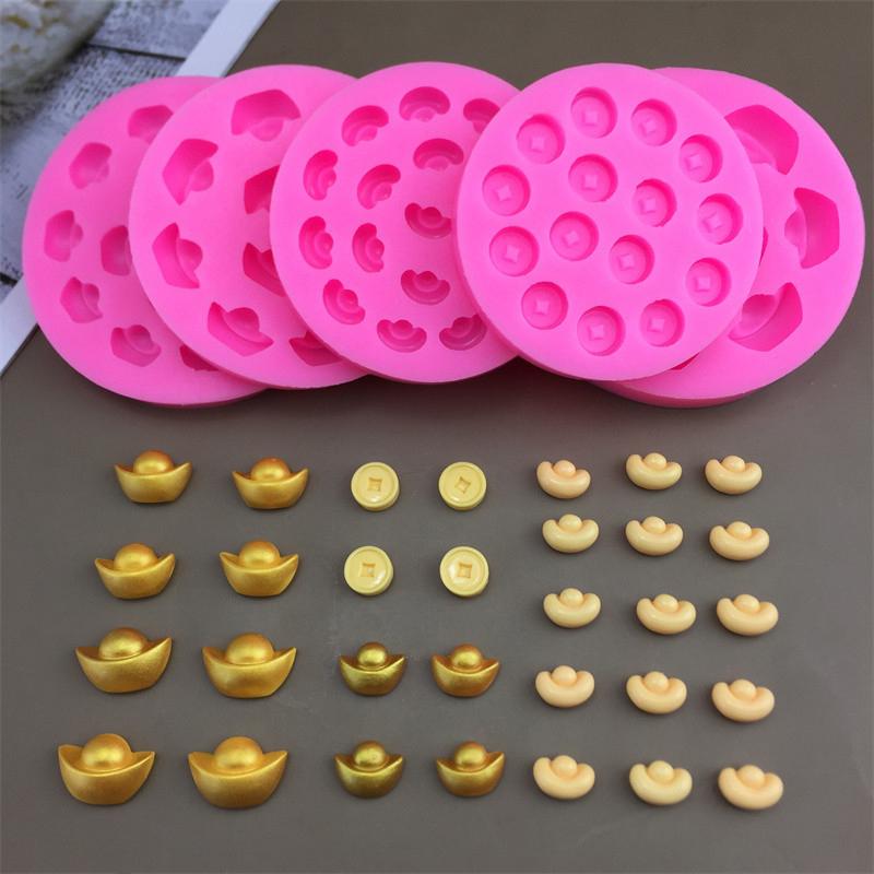 Simulation Yuanbao Kupfermünze Serie Silikonform Kuchen Schokolade Brot Gebäck Kekse Süßigkeiten Gummibärchen Gelee Kerze Backwerkzeuge