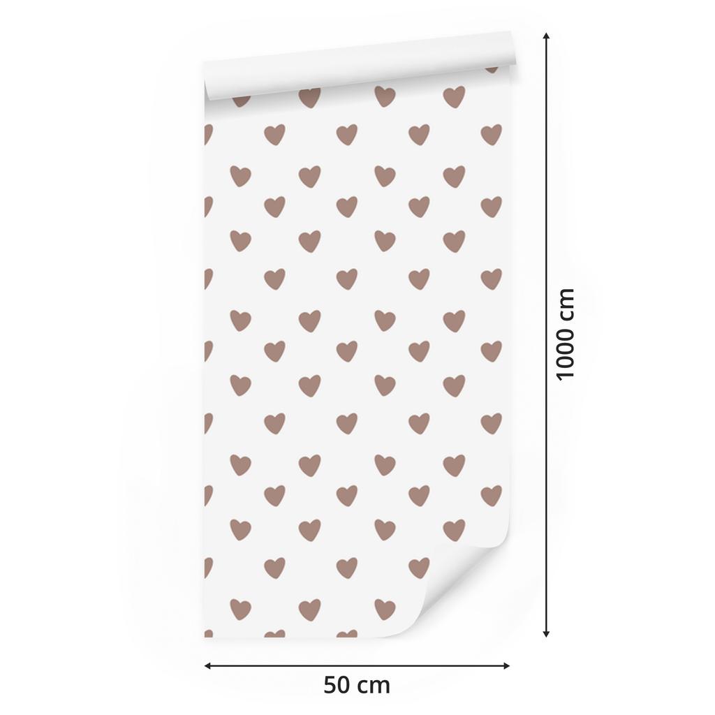 Heart Wallpaper White, Beige and Light Gray 50x1000