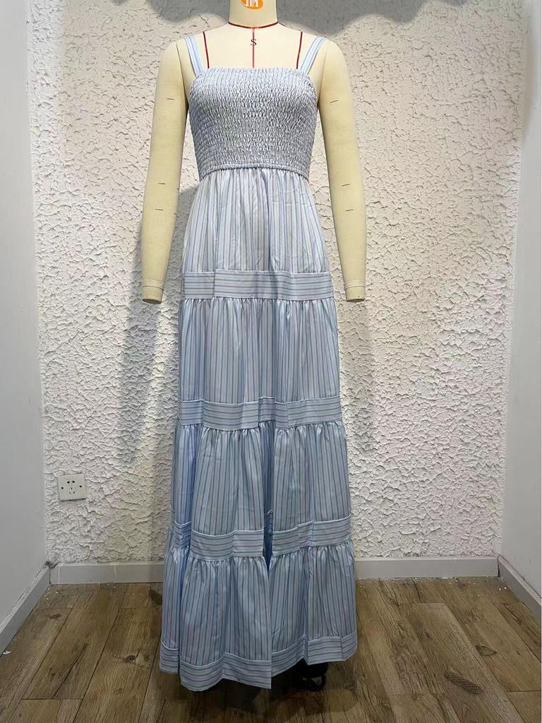 2024 Frühling/Sommer Europäisches & Amerikanisches Damen Sexy Gestreiftes Taillenbetonendes Trägerkleid