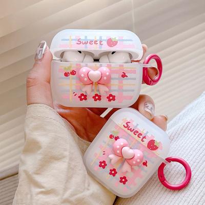 Sweet 3d Relif Bow Cherry Strawberry Matte Earphone Case For Apple Airpods 1 2 Pro 3 2nd Wireless Bluetooth Charging Box Capa