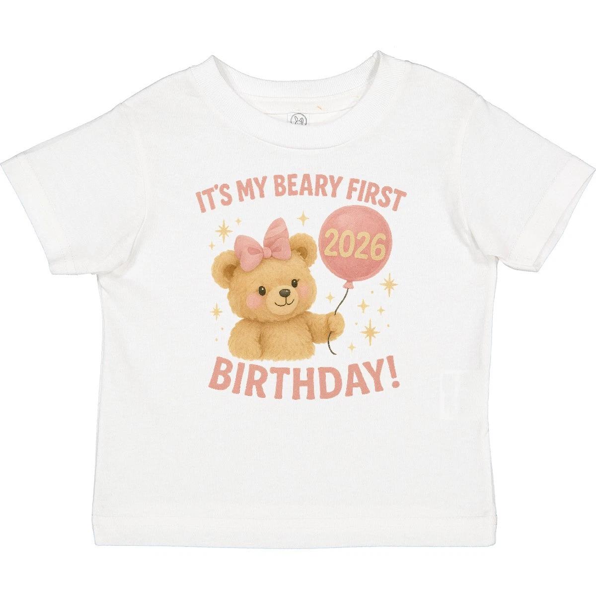 

Inktastic Beary First Birthday 2026 Teddy Bear Baby T-Shirt Infant Tees Shower 120