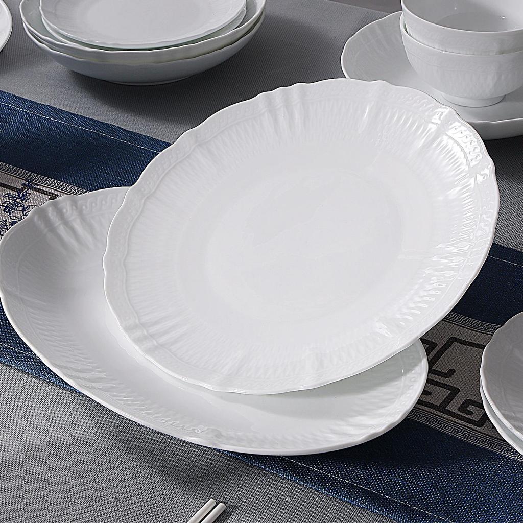 Jingdezhen High-Value White Porcelain Tableware Set: Underglaze Color Relief Bowl and Plate Collection