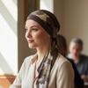 Two-color Sejla Scarf Brown 527 Pleated Turban Even After Chemotherapy
