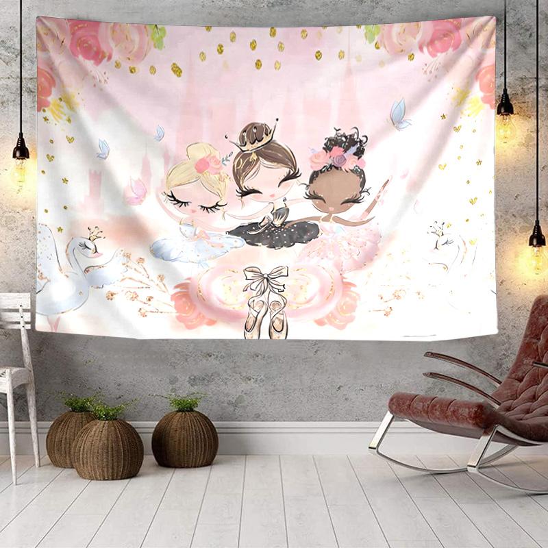Ballerina In Pink Flowers Tapestry, Unique Design Tapestry, Wall Decor for Bedroom,Livingroom, Playroom,Heartwarming Fan Holiday Gifts