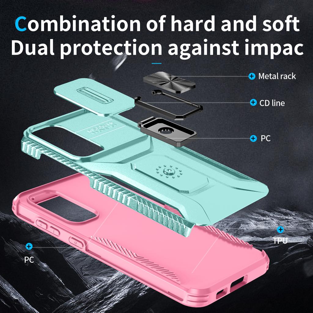 For Samsung Galaxy S23 FE Kickstand Case TPU+PC Phone Protector with Slide Lens Cover
