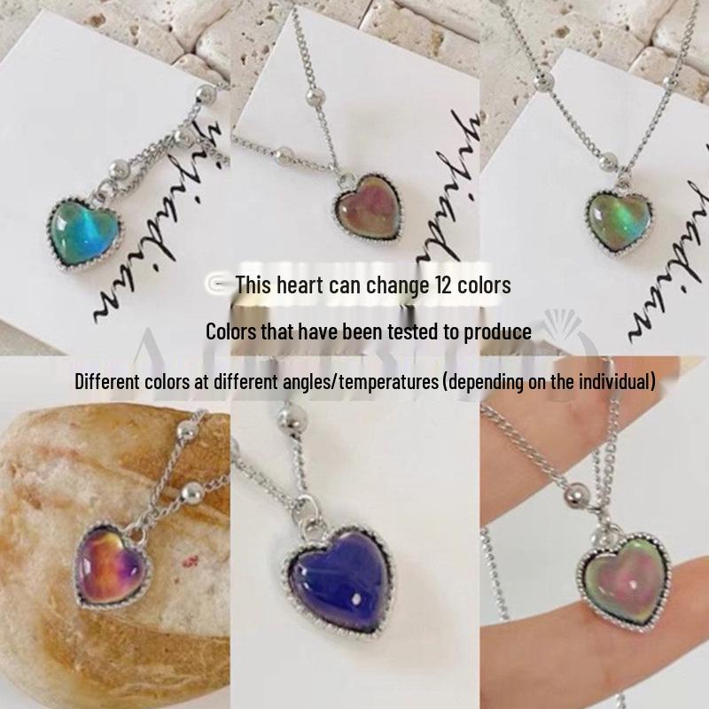 Temperature-Sensitive Color-Changing Heart Necklace in Titanium Steel
