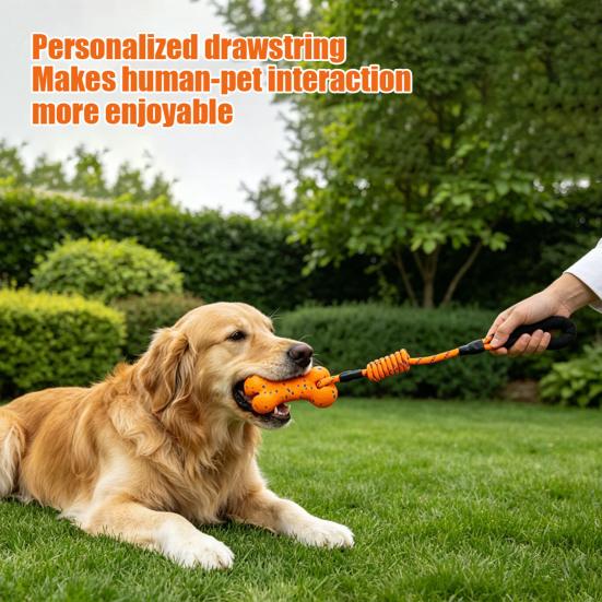 Pet Teeth Cleaning Toy ETPU Bone Dog Chew Toy, with Braided Rope, Foam Handle, Interactive Tug Pets of War for Medium Large Breed Dogs Toys