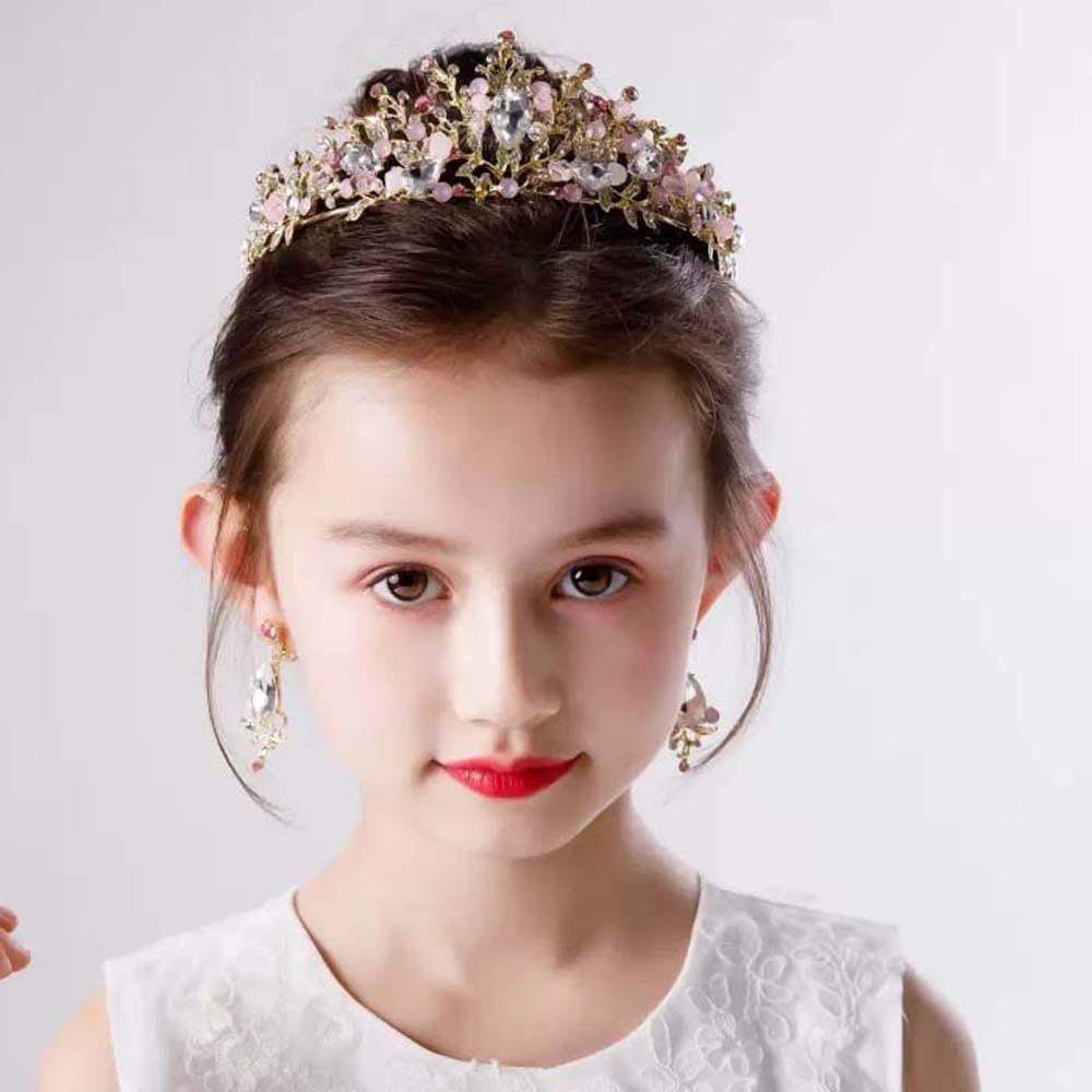 Vintage Crown Hair Accessory Shiny Princess Rhinestone Tiara Exquisite Pink Floral Crown Party