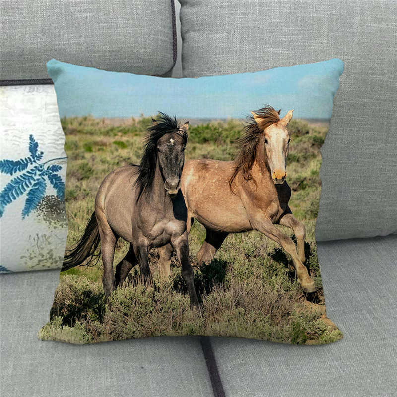 Wild Horses Galloping On The Grassland Digital Printing Short Plush Pillow Covers For Car Sofa Office Cushion Cover Home Goods