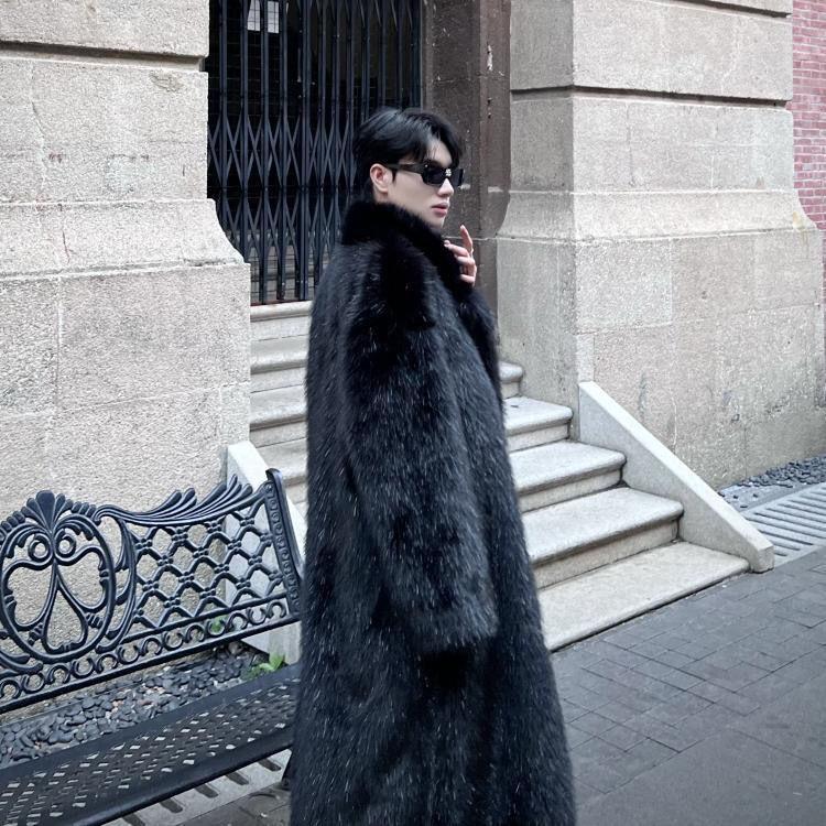 New Fashion Fox Faux Fur Coat Warm Thick Winter Men's Plush Jacket