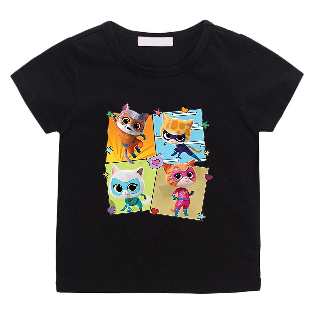 2026 NEW Anime SuperKitties Print T-shirt 100%Cotton Anime T-shirt O-neck Casual Cartoon Boys Tops Cute Girls Short Sleeve Manga Tees Summer Clothes