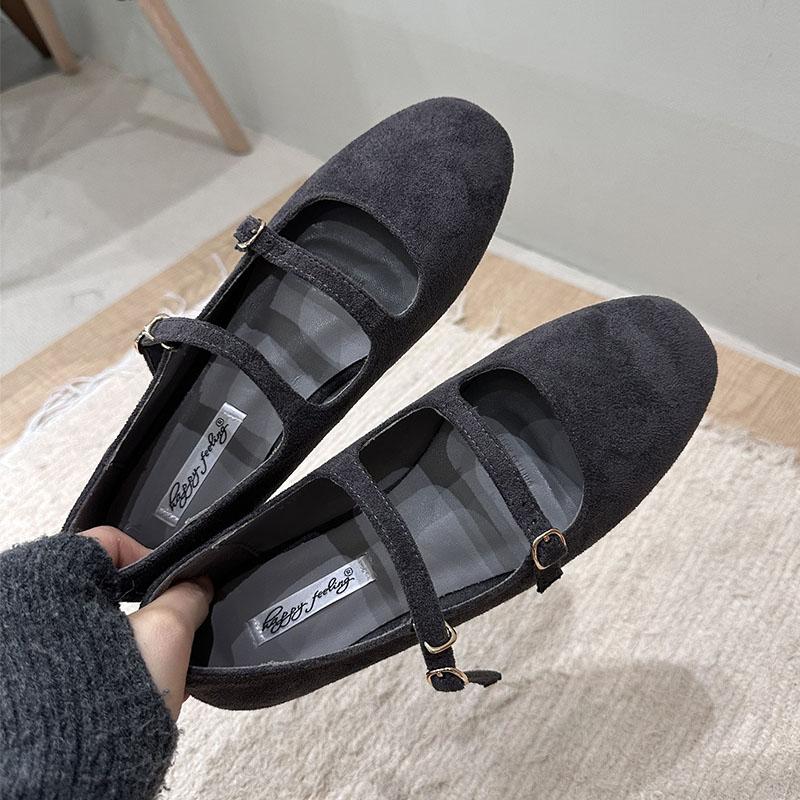 

Мода 2025 Новая Пряжка Мода Флок Женские Мэри Джейн Балетки Обувь Круглый Носок Женская Мягкая Обувь Неглубокие Женские Балетки Обувь 35 серый