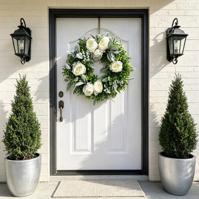 Spring Faux Peony & Eucalyptus Wreath for Home, Front Door, Kitchen, Living Room, Bedroom & Outdoor Decor