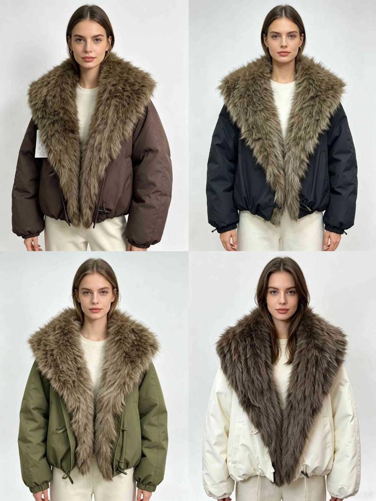 Autumn and winter new big fur collar down padded jacket big fur collar pie overcome navy padded jacket