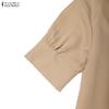 ZANZEA Vestito camicia a maniche corte con colletto rovesciato casual da donna, tinta unita