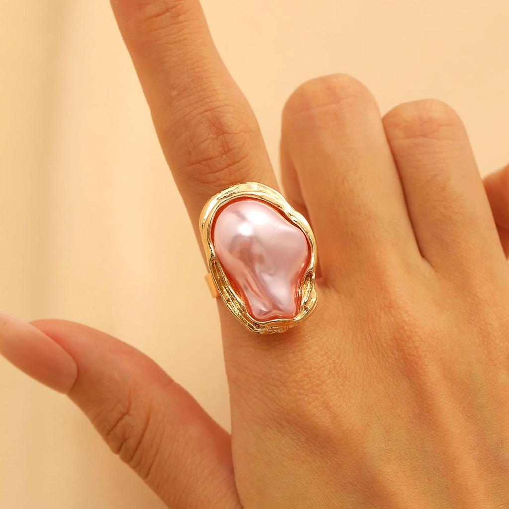 European & American Baroque Faux Pearl Open Geometric Ring